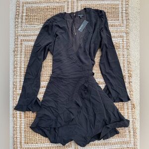 NWT Lea & Viola Black Wrap Mini Dress Long Sleeve Ruffle Hem Size Large